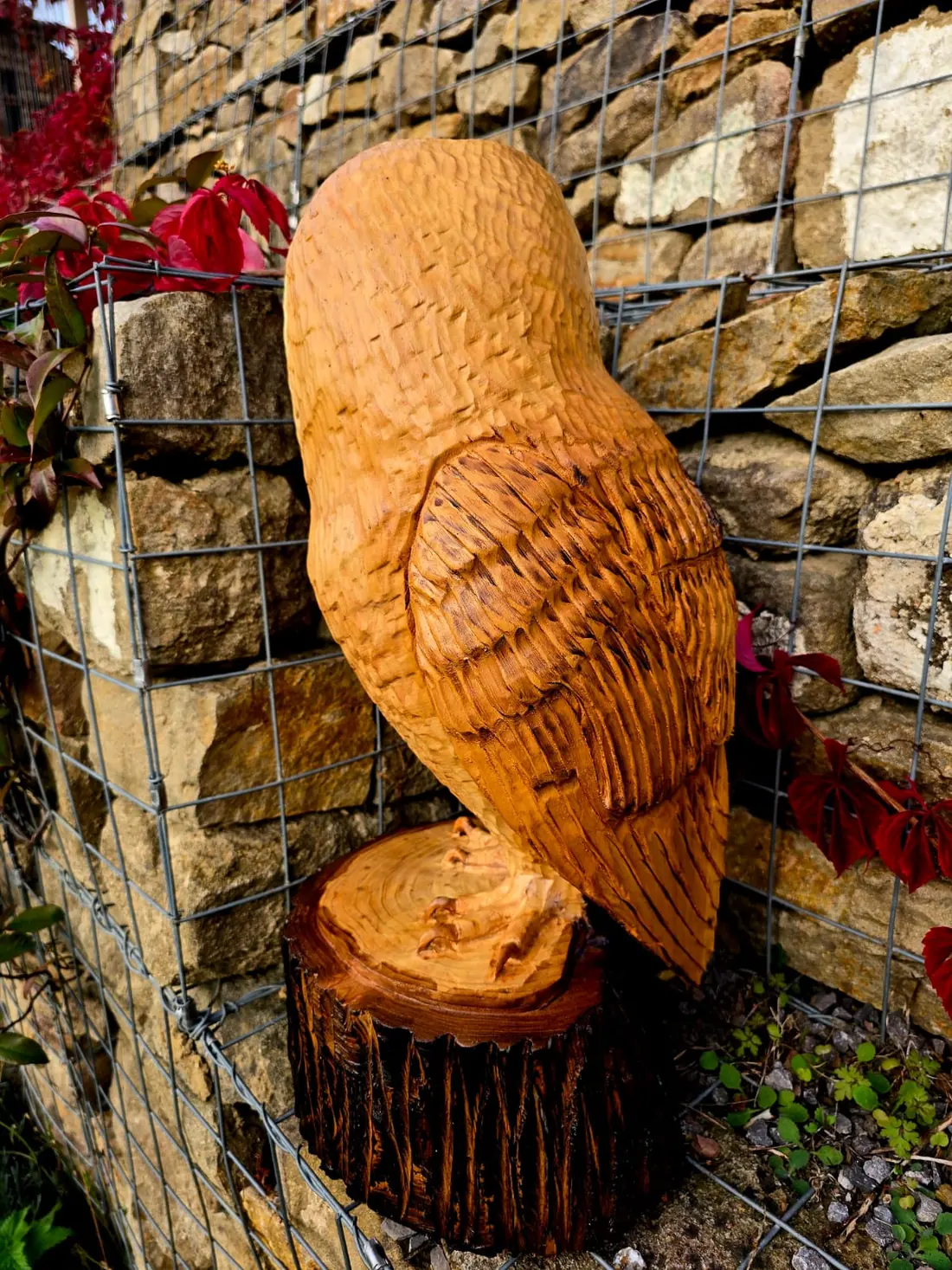 Aster the Barn Owl, hand carved owl, view 2
