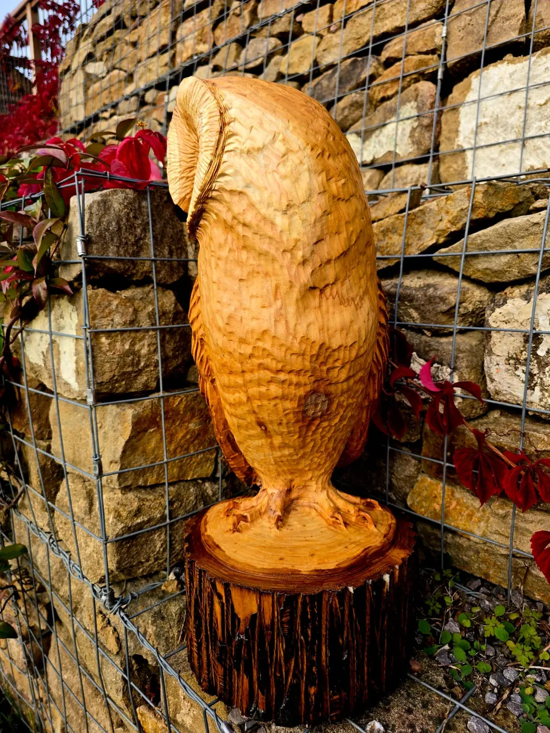 Aster the Barn Owl, hand carved owl, view 3