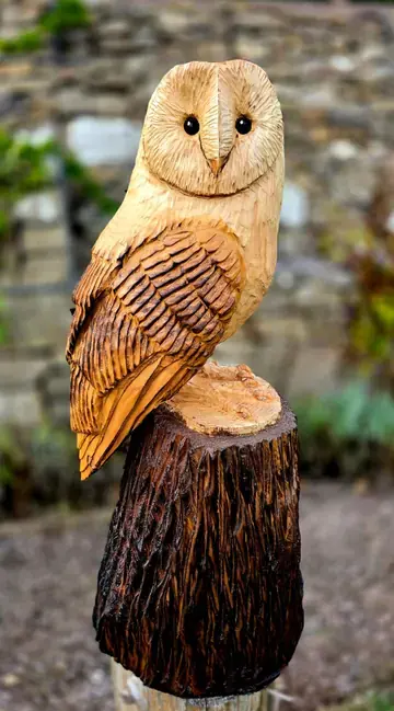 Boo the Barn Owl, hand carved owl carving