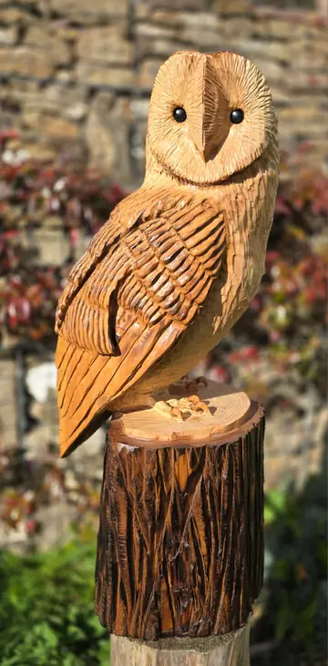 Bramble the Barn Owl, hand carved owl carving