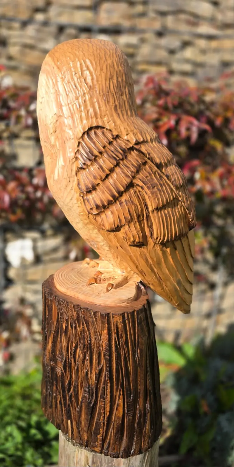 Bramble the Barn Owl, hand carved owl, view 2