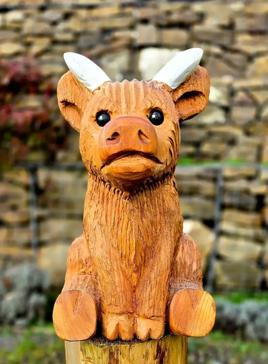 Daisy the baby Highland Cow hand carved highland cow