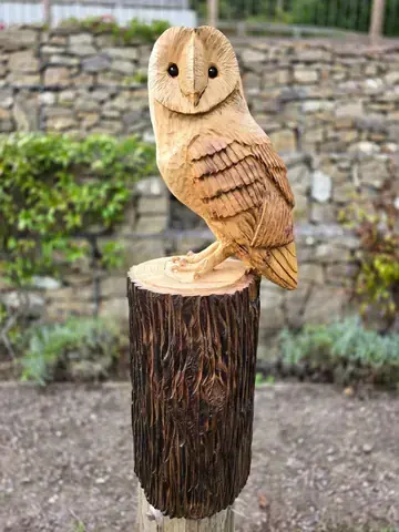 Dixie the Barn Owl, hand carved owl carving