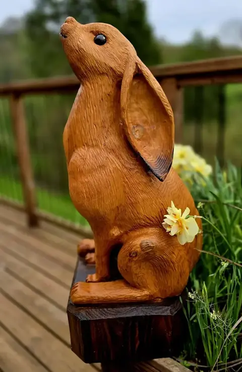 Dolly the Moon Gazing Hare, hand carved hare carving