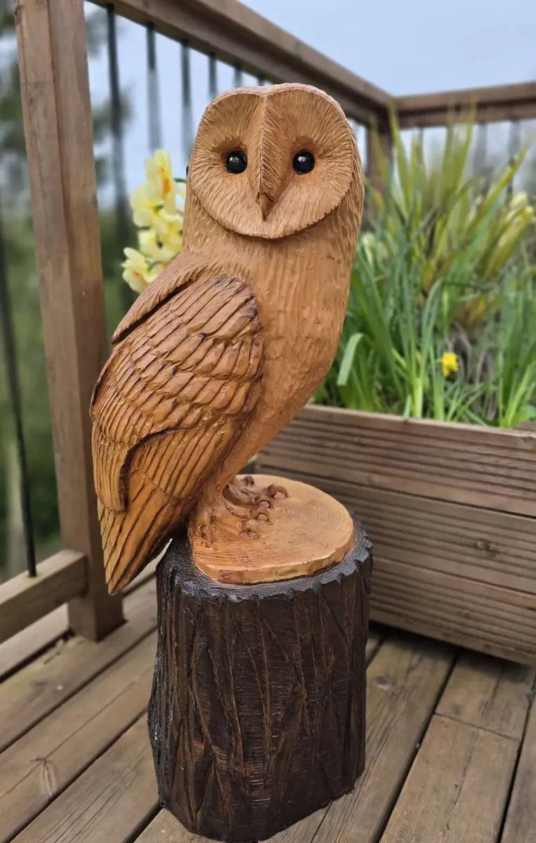 Drake the Barn Owl hand carved owl