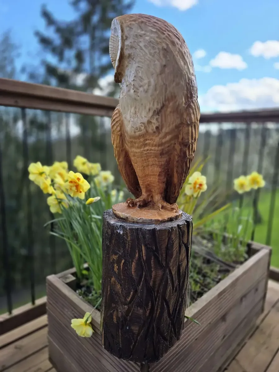 Elmo the Barn Owl hand carved owl