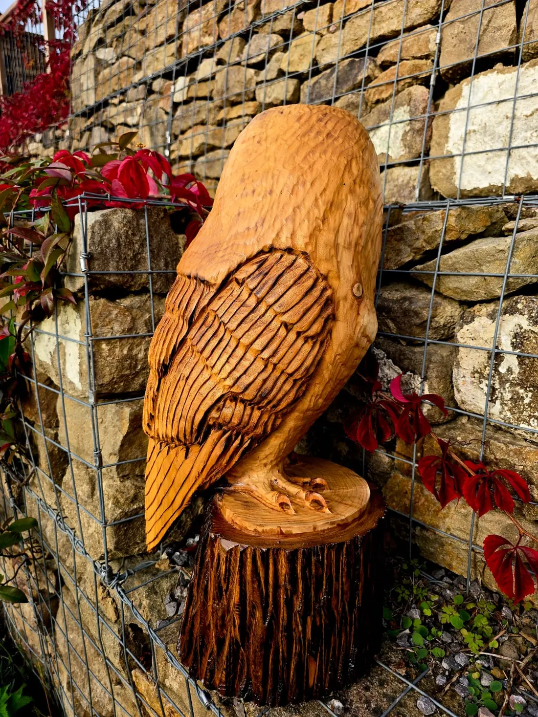 Fern the Barn Owl, hand carved owl, view 2