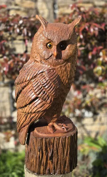 Gizmo the Long Eared Owl, hand carved owl carving