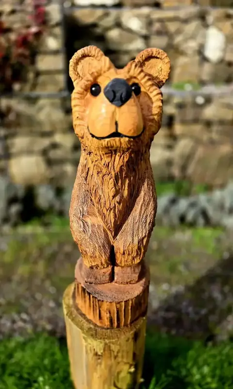 Huggie Bear, hand carved bear carving