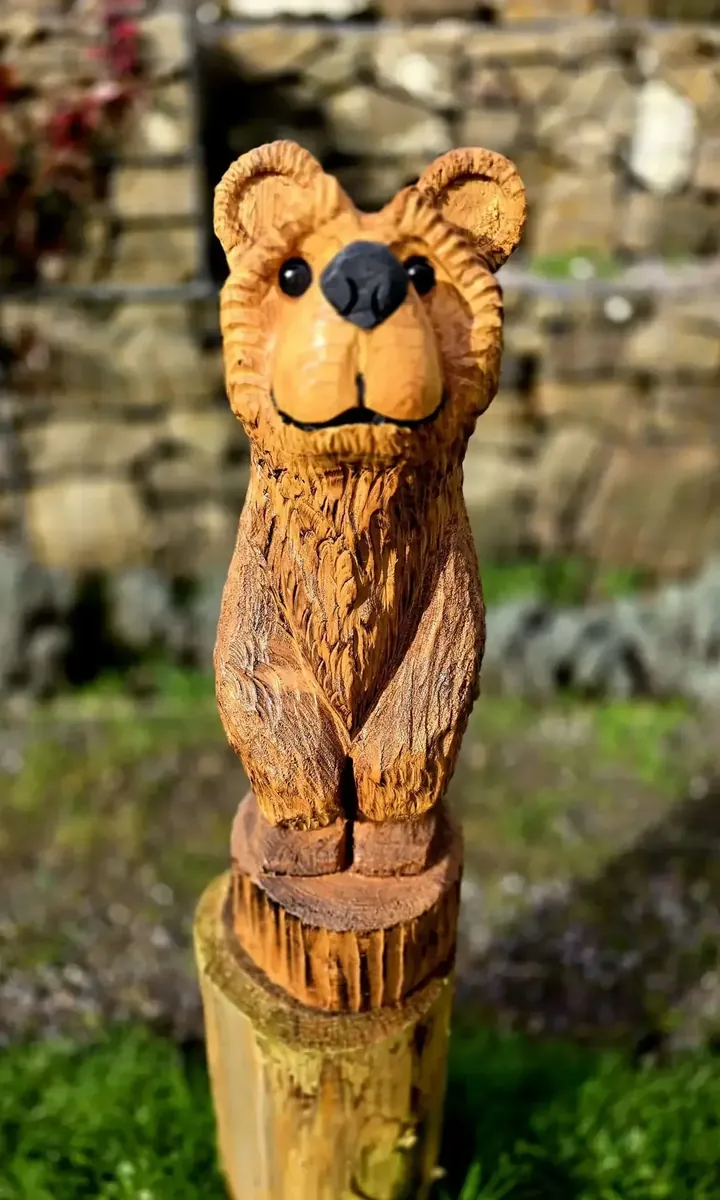 Huggie Bear hand carved bear