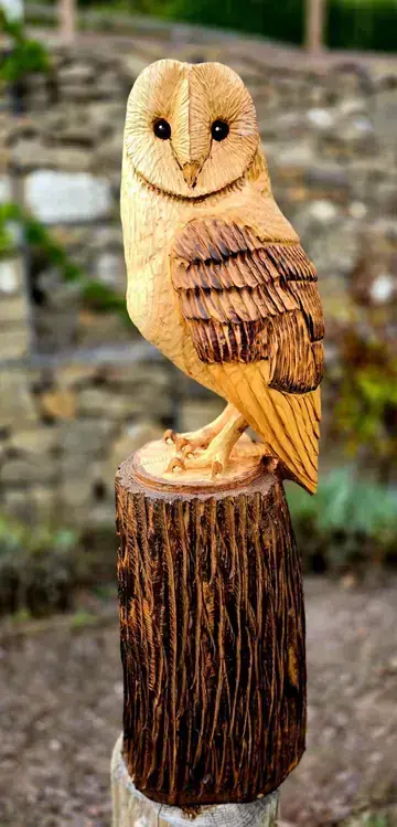 Izzy the Barn Owl, hand carved owl carving
