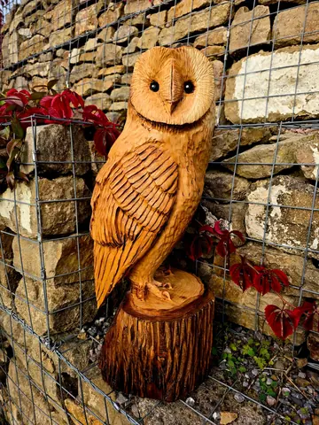 Lyra the Barn Owl, hand carved owl carving