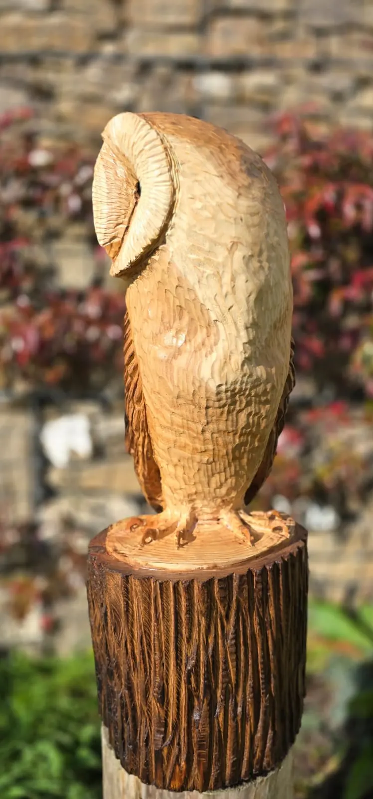 Maple the Barn Owl, hand carved owl, view 3