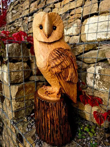 Meg the Barn Owl, hand carved owl carving