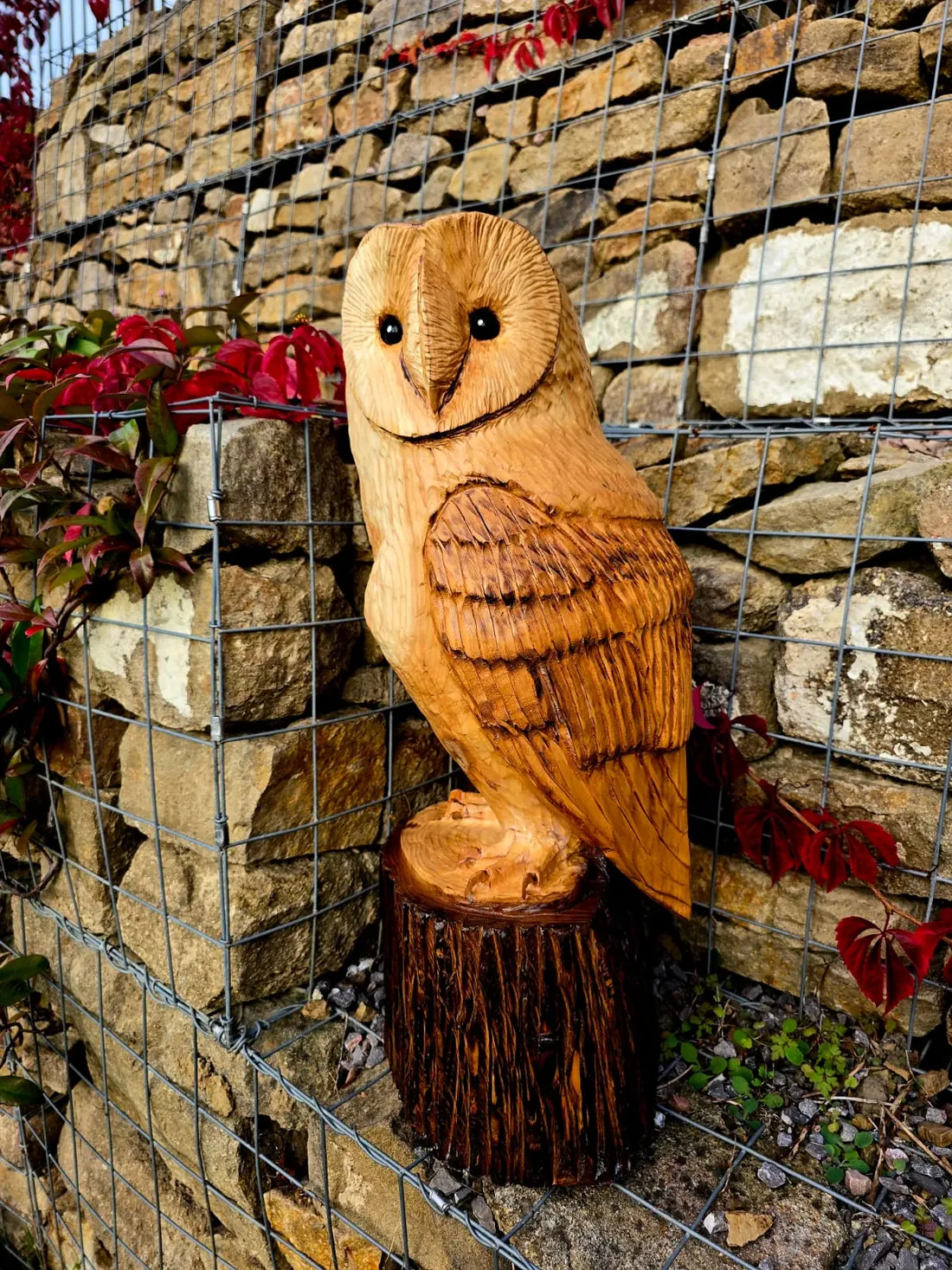 Moss the Barn Owl, hand carved owl