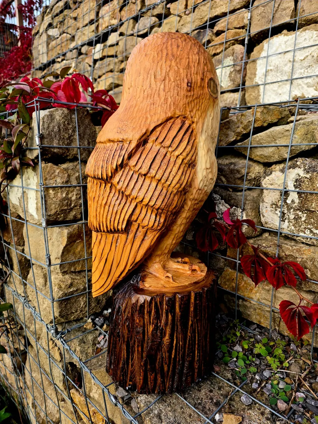Moss the Barn Owl, hand carved owl, view 2