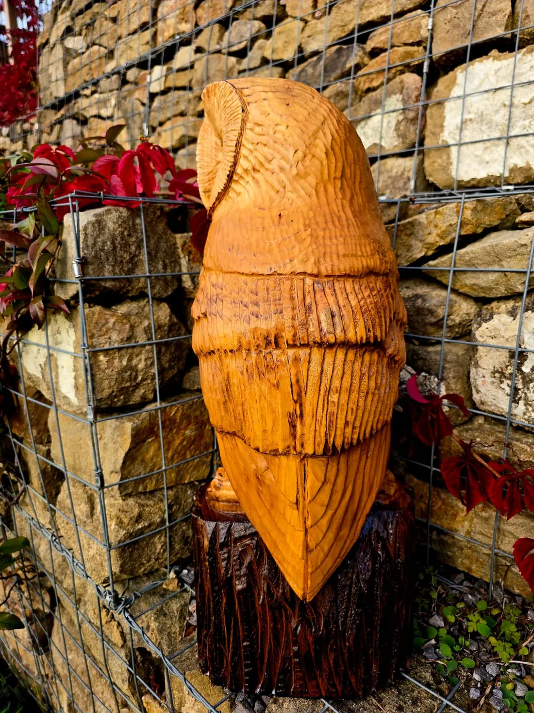Moss the Barn Owl, hand carved owl, view 3