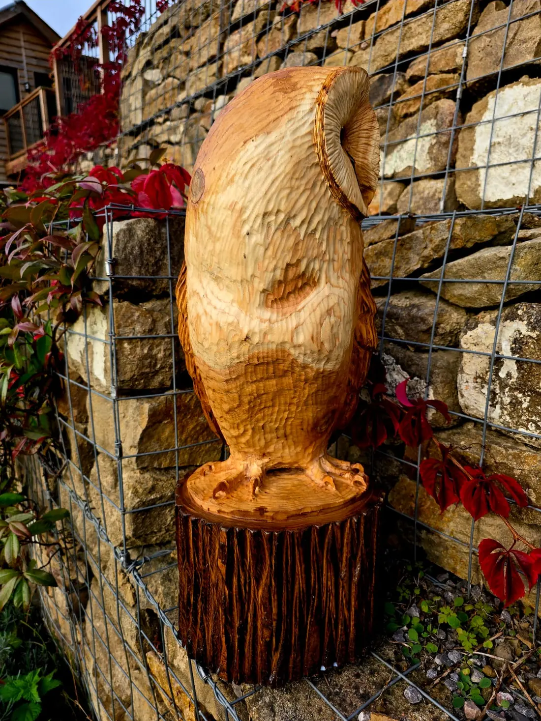 Moss the Barn Owl, hand carved owl, view 4