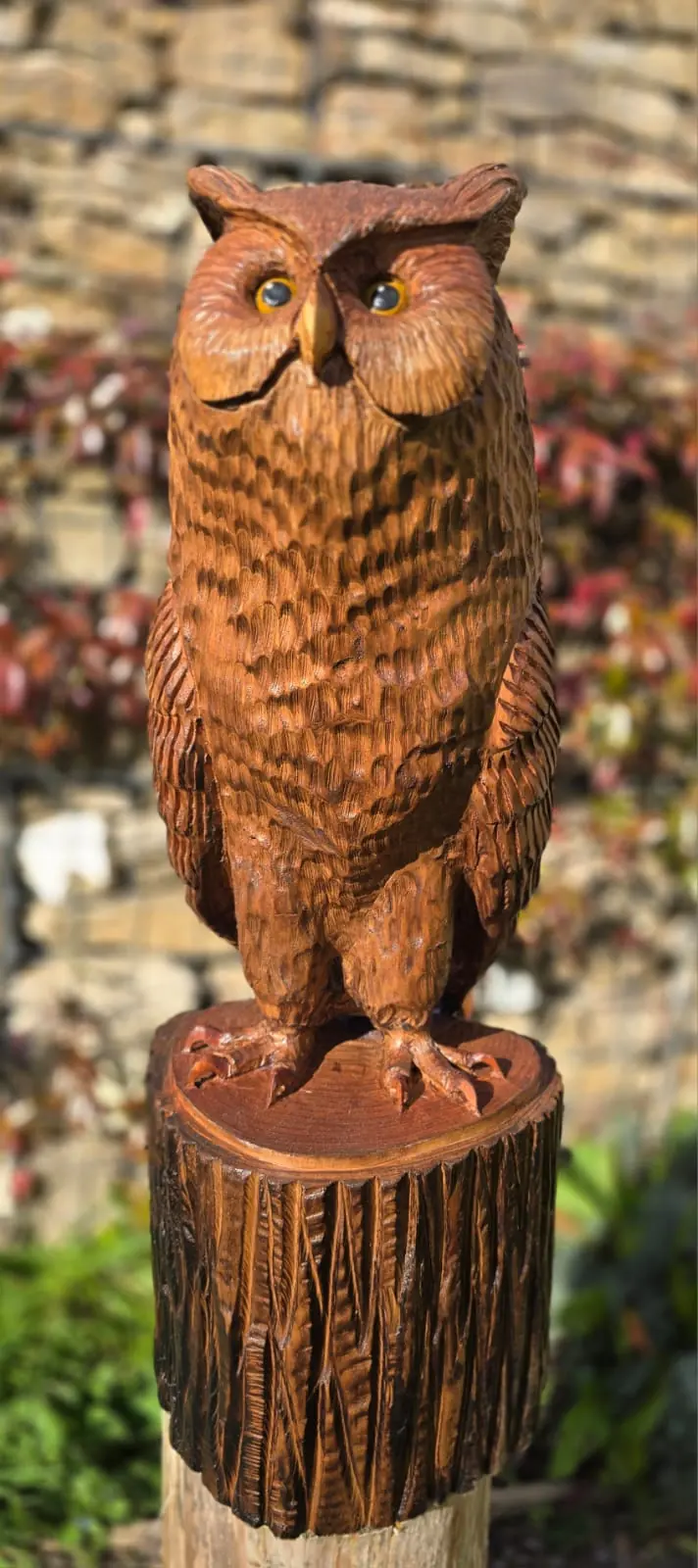 Nutmeg the Long Eared Owl, hand carved owl