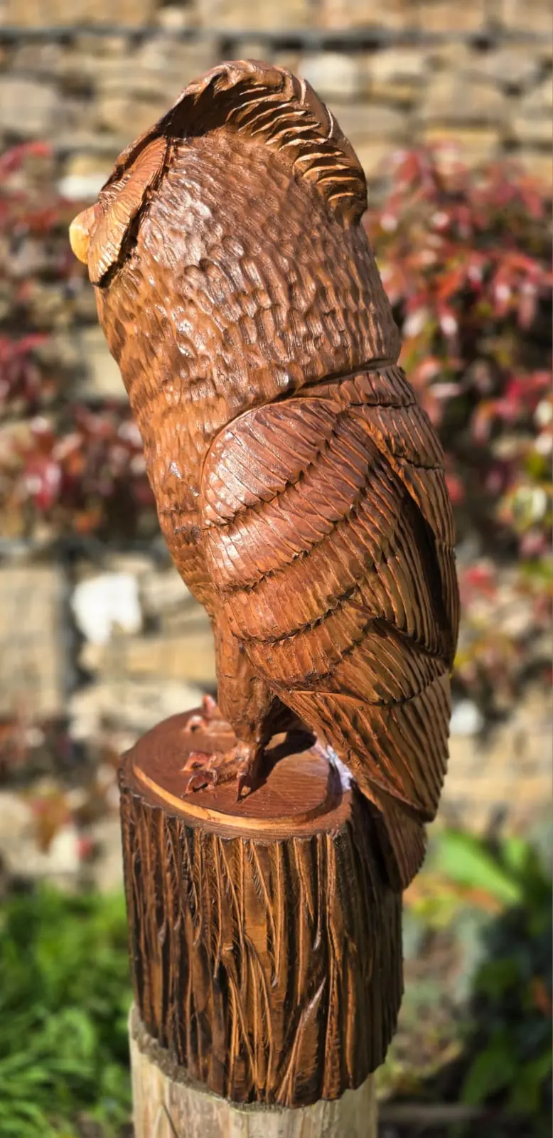 Nutmeg the Long Eared Owl, hand carved owl, view 2