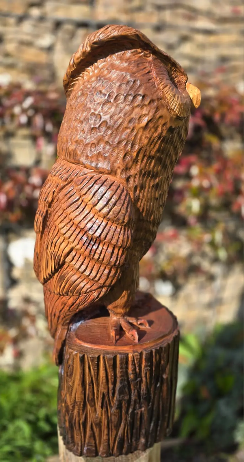 Nutmeg the Long Eared Owl, hand carved owl, view 3