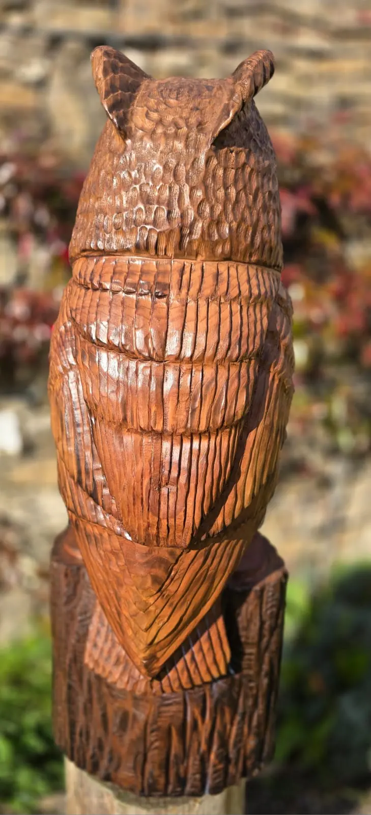 Nutmeg the Long Eared Owl, hand carved owl, view 4