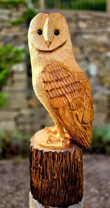 Sasha the Barn Owl, hand carved owl carving