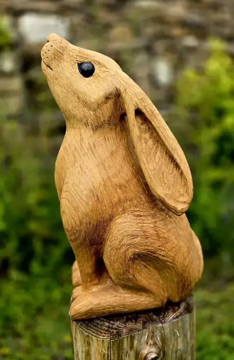 Sofi the Moon Gazing Hare, hand carved hare carving